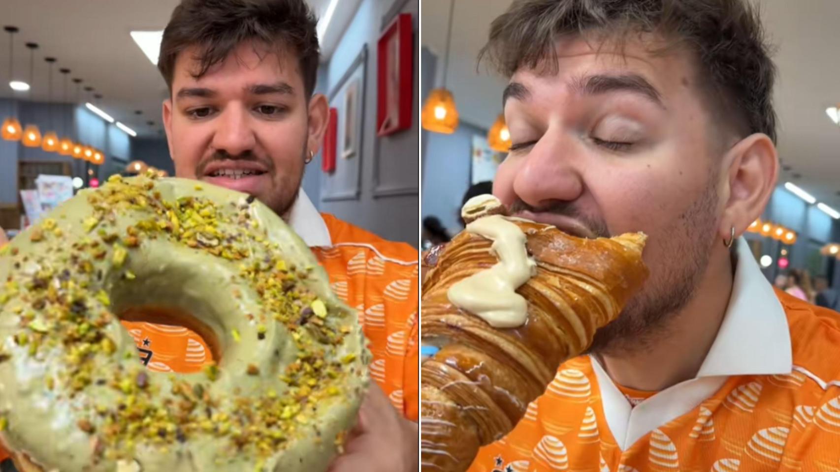 Takoyaki probando dos de los dulces XXL