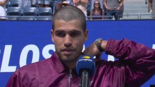 Alcaraz atiende a los medios tras su duelo ante Darderi.