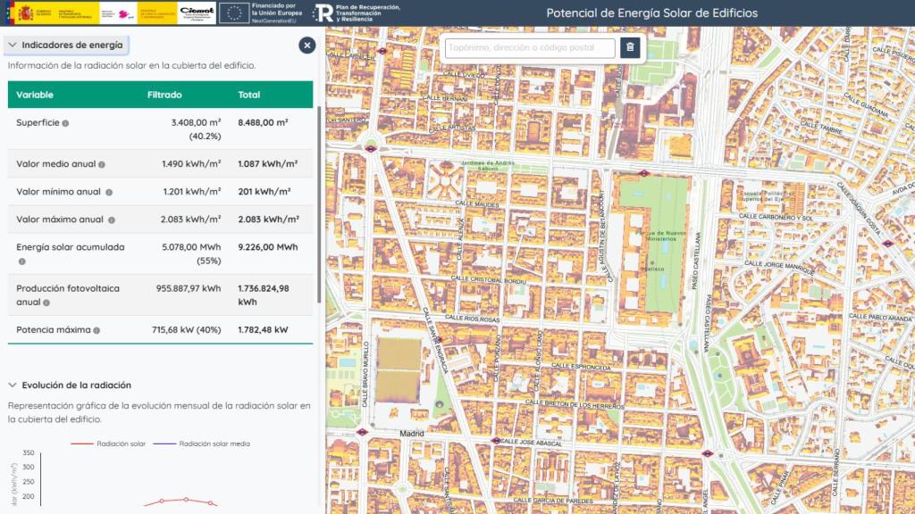 Captura de pantalla de la herramienta IGN Solar.