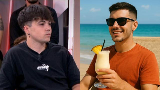 Imagen de Mario Bartolomé y una imagen generada por IA de un joven de vacaciones.