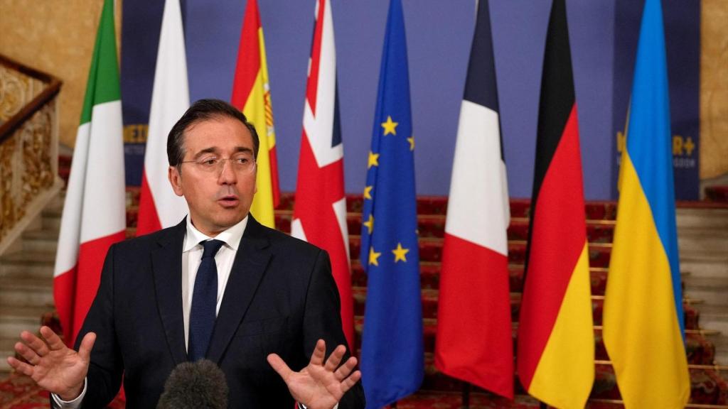 El ministro José Manuel Albares, el pasado 25 de mayo en la presentación de la propuesta de los dos Estados para resolver el problema de Palestina.