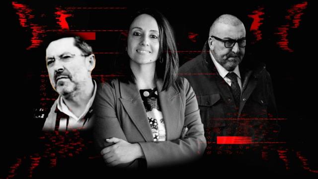El constructor José Ruz, la secretaria de Organización del PSOE Rebeca Torro y el exasesor de José Luis Ábalos en el Ministerio de Transportes Koldo García, en una ilustración.