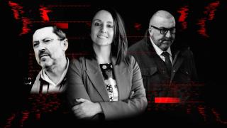 El constructor José Ruz, la secretaria de Organización del PSOE Rebeca Torro y el exasesor de José Luis Ábalos en el Ministerio de Transportes Koldo García en una ilustración.