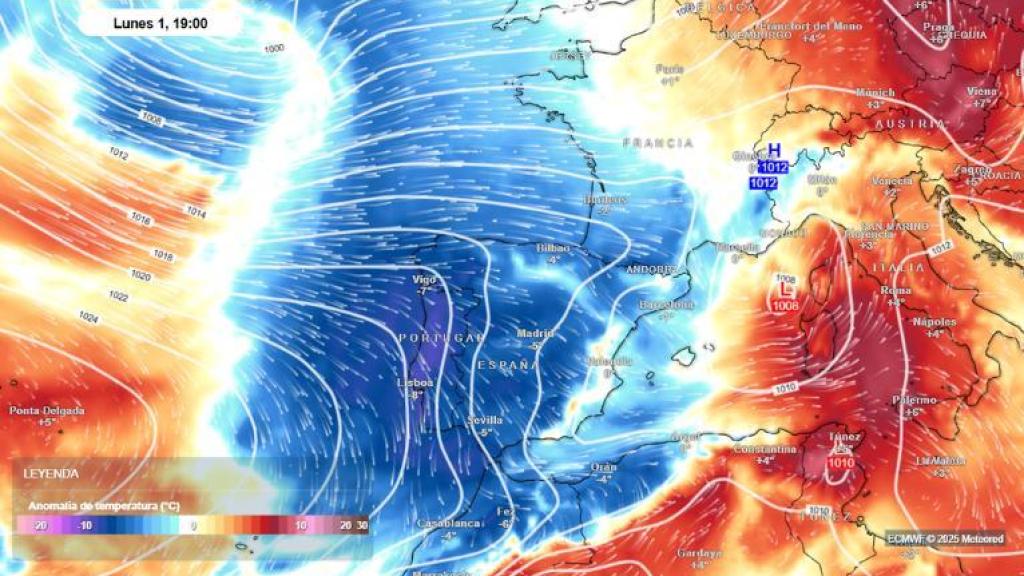 Masa de aire polar este lunes en España. Foto: Meteored.
