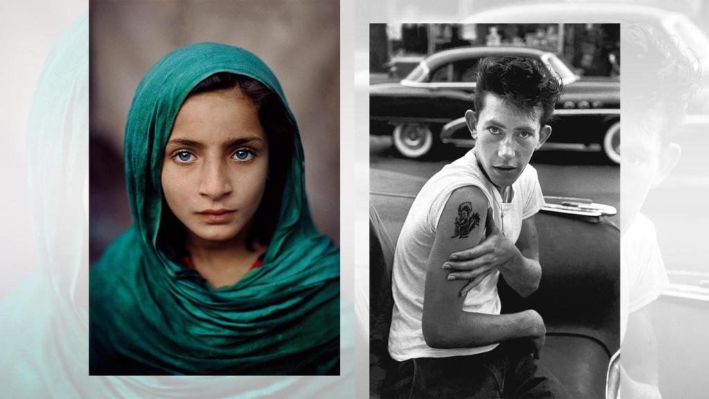 Steve McCurry: 'Peshawar, Pakistán', 2002. © Steve McCurry/Magnum Photos. A la derecha, Bruce Davidson: 'Banda de Brooklyn, Nueva York', 1969