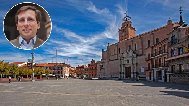 Imagen de Medina del Campo junto a una imagen de archivo del alcalde de Madrid, José Luis Martínez-Almeida