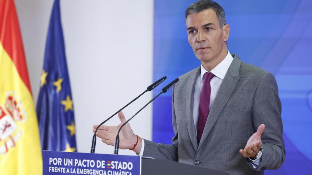 El presidente del Gobierno, Pedro Sánchez, durante la clausura del acto 'Por un pacto de Estado frente a la emergencia climática'.