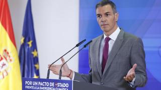 El presidente del Gobierno, Pedro Sánchez, durante la clausura del acto 'Por un pacto de Estado frente a la emergencia climática'.