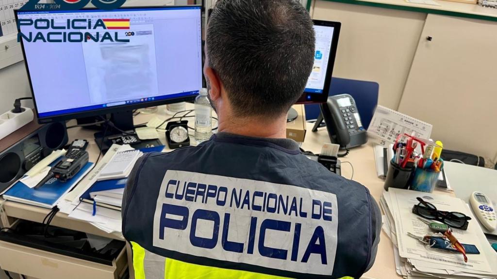 Imagen de un agente de la Policía Nacional frente a un ordenador.
