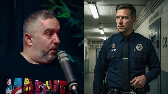 Imagen de Óscar y una imagen generada por IA de un funcionario de prisiones.