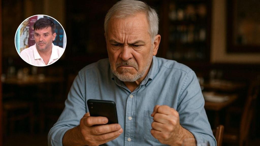 Montaje con persona poniendo una reseña negativa y Jesús Soriano, camarero.