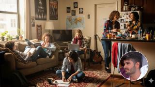 Imagen generada por IA de un piso de estudiantes en alquiler y Alberto Añaños.