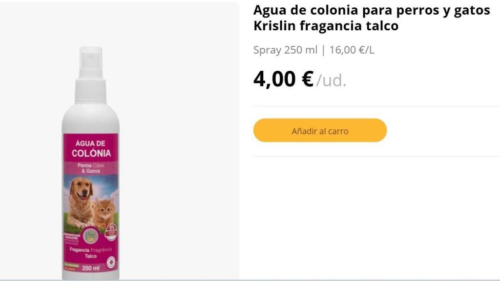 Agua de colonia para perros y gatos.
