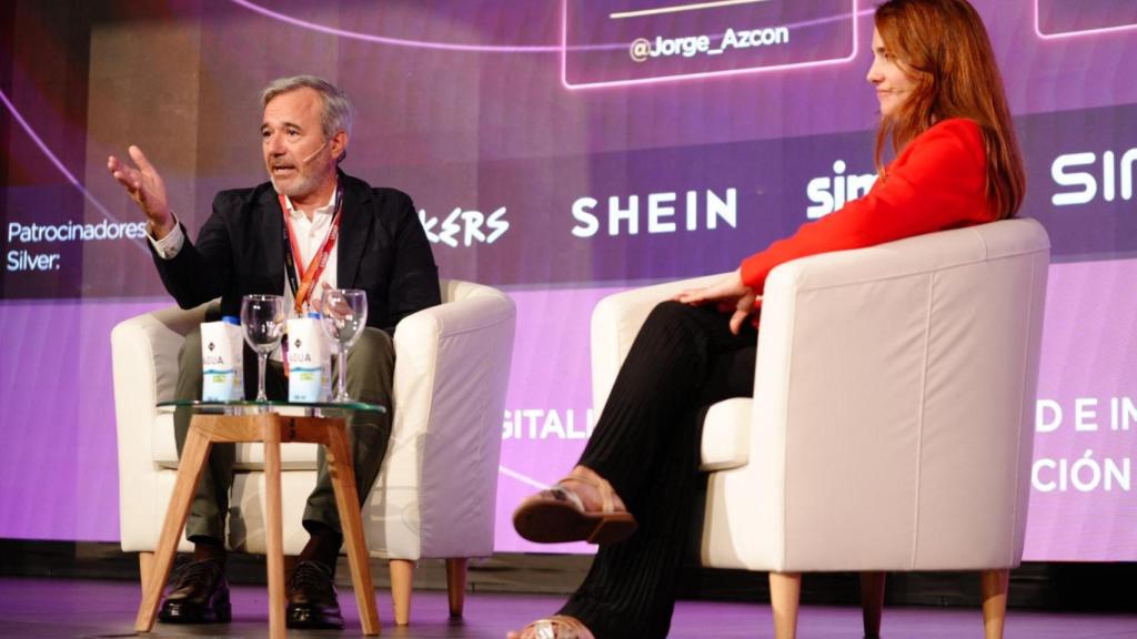 Jorge Azcón, presidente de Aragón, durante su intervención en el congreso de la patronal tecnológica Ametic.