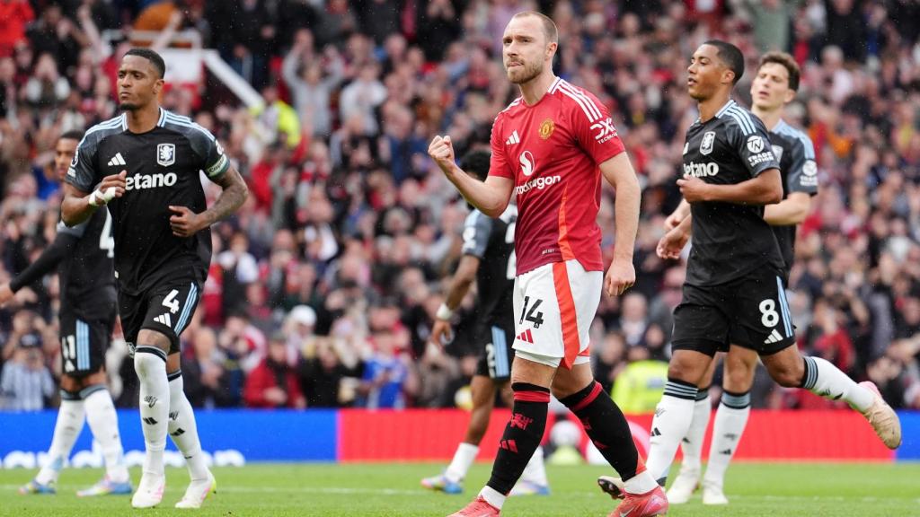 Eriksen celebra un gol con el United.