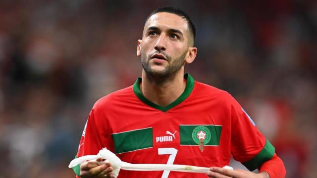 Ziyech, durante un partido con Marruecos.