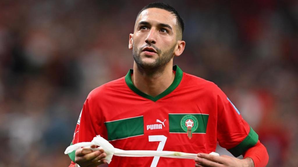 Ziyech, durante un partido con Marruecos.