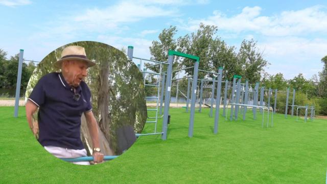 Collage de un área de calistenia y Manuel.