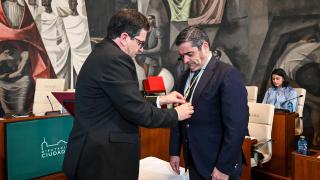 Miguel Ángel Valverde, presidente de la Diputación de Ciudad Real y Luis Alberto Marín durante el pleno de toma de posesión.
