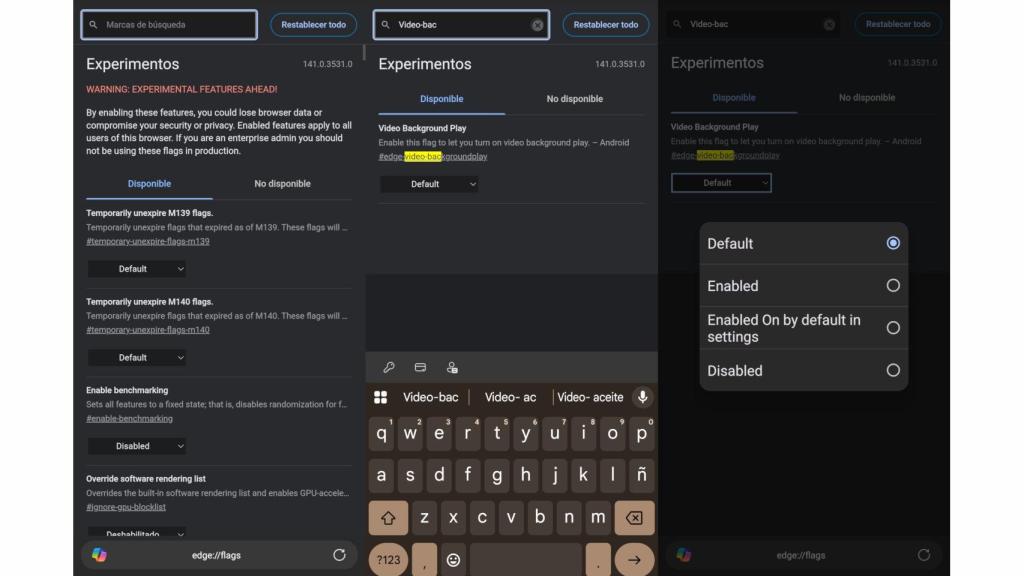 Cómo activar vídeo en segundo plano en Edge Canary para Android