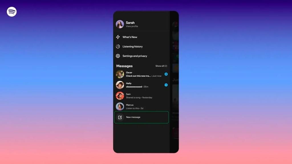 La nueva función de mensajes directos de Spotify