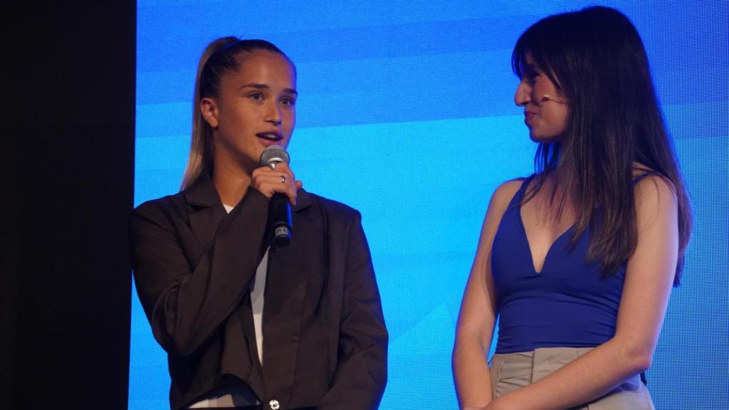 La futbolista del Atlético durante su intervención.