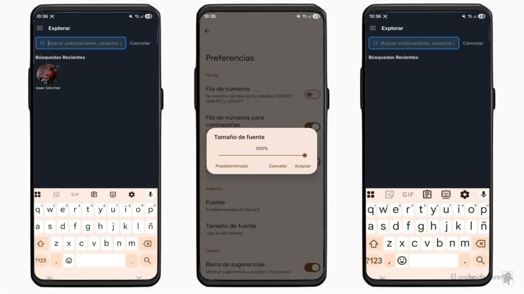 Cambiando el tamaño de la fuente de Gboard