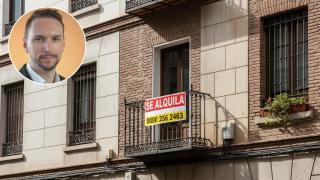 Montaje de Carlos Amigo con un apartamento en alquiler en una imagen creada con IA.