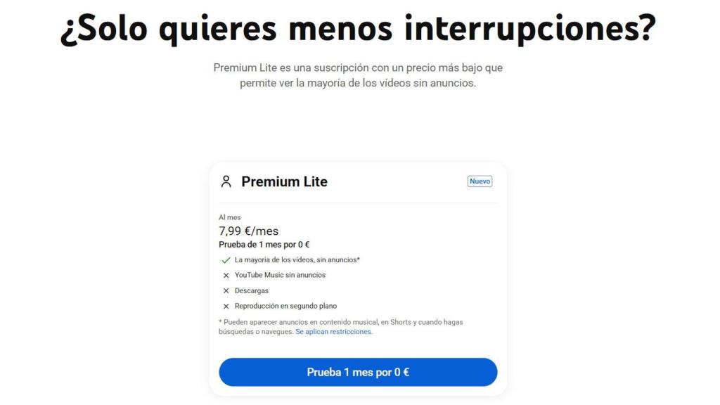 YouTube Premium Lite en España