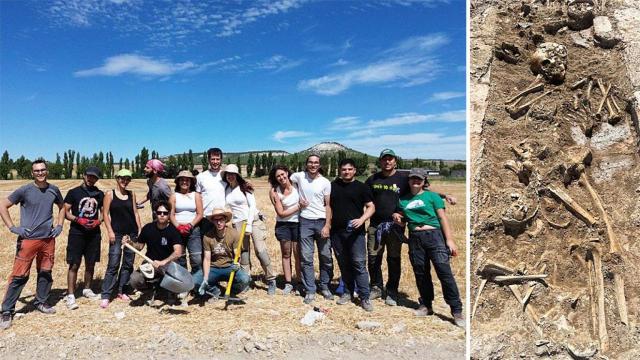 Los voluntarios que han trabajado en la segunda campaña de excavación y restos humanos