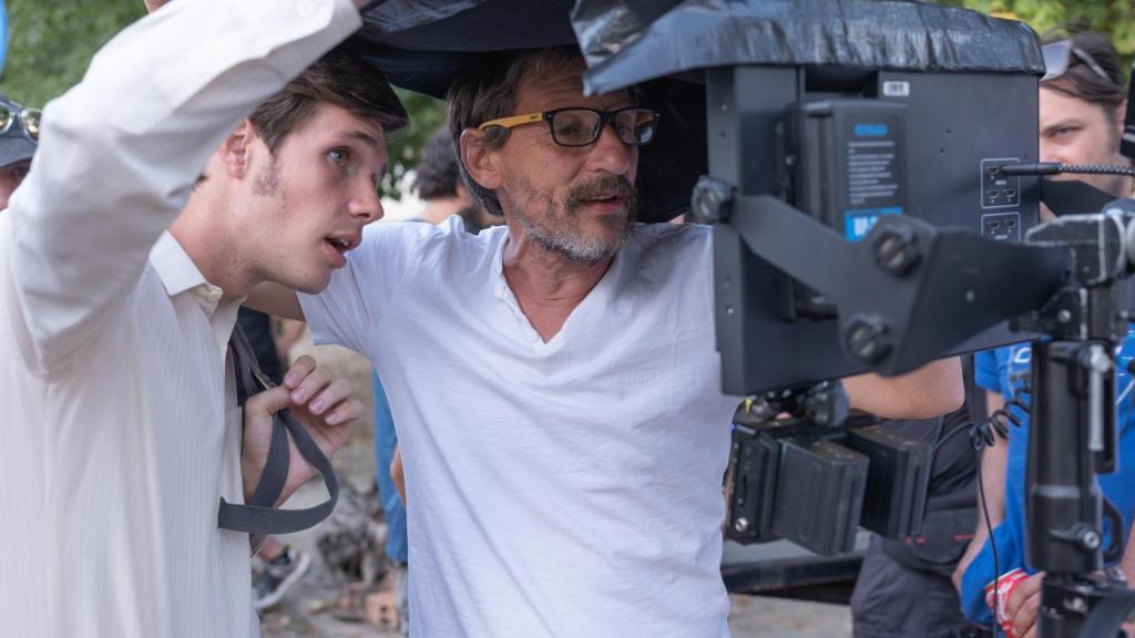 Diego Garisa y Javier Calvo Torrecilla en el rodaje de 'Cariñena, vino del mar'. Foto: Flamingo Comunicación.