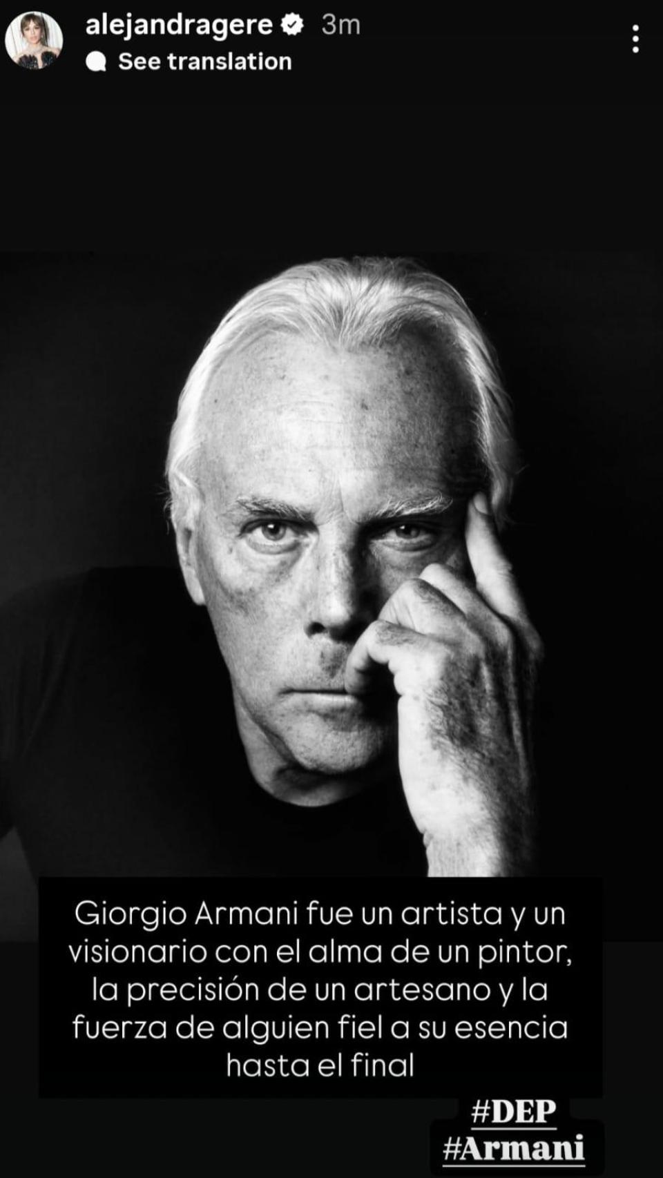 Reacción de Alejandra Silva a la muerte de Giorgio Armani