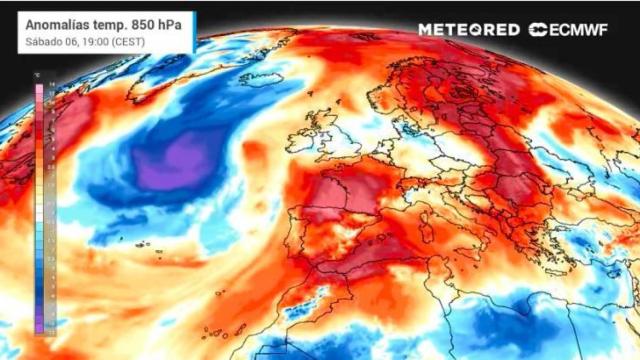 Mapa de Europa con las anomalías de temperatura en las próximas horas.