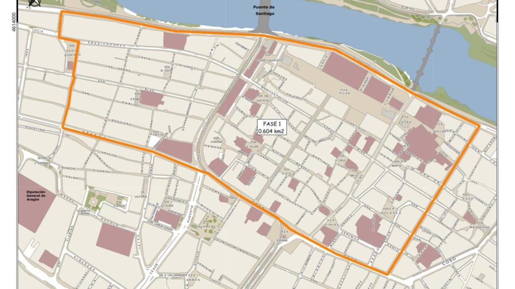 Mapa con la zona de bajas emisiones, en Zaragoza.