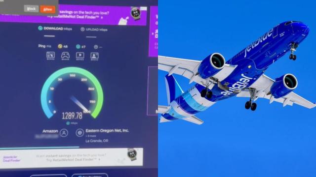 Fotomontaje con la velocidad máxima alcanzada en Kuiper y un avión de JetBlue.