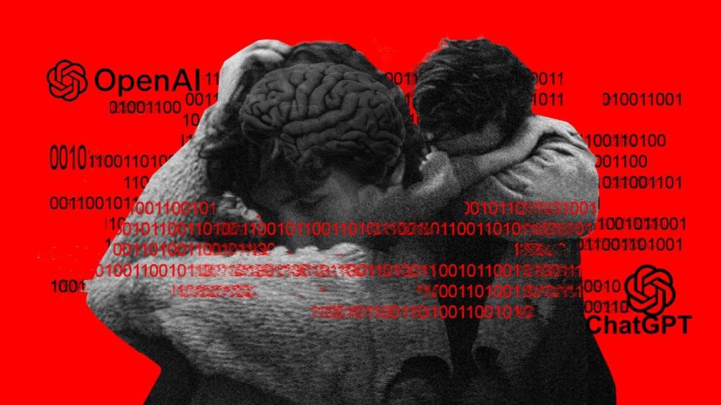 Una recreación artística de varios jóvenes usuarios de IA con problemas de salud mental.