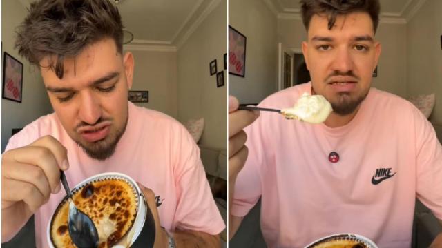 Miguel, @Takoyaki probando una tarta de queso.