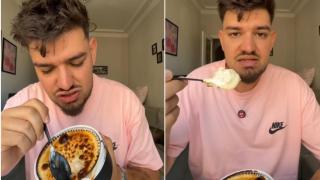 Miguel, @Takoyaki probando una tarta de queso.