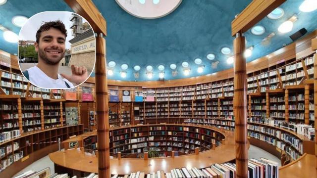 Montaje de Román con la biblioteca de Albacete.