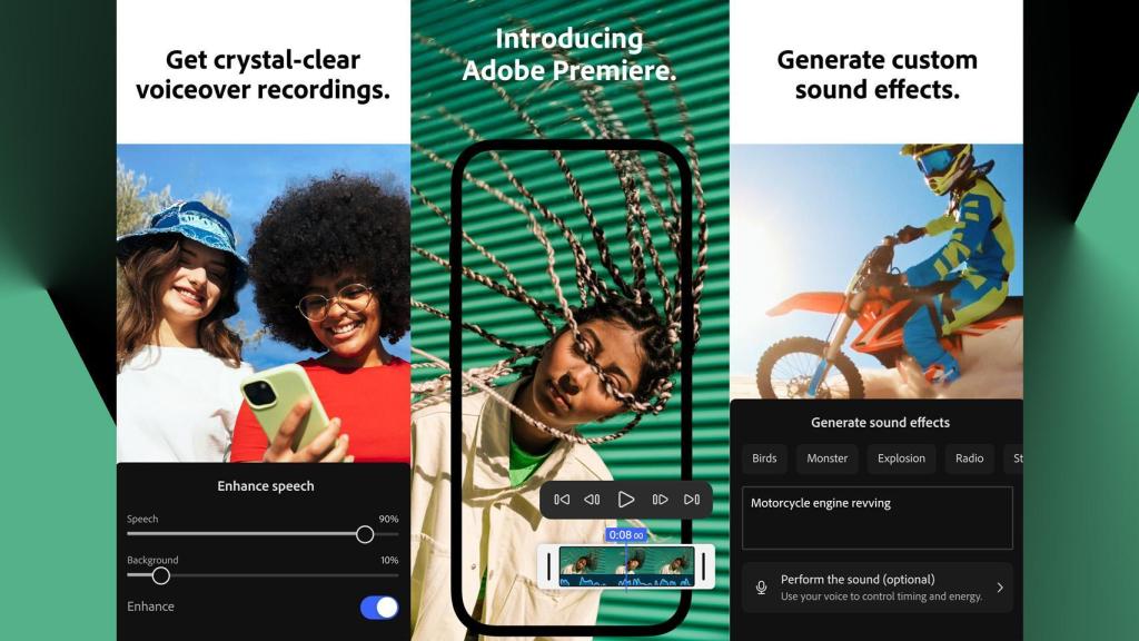 Collage con las nuevas funciones de Premiere en iPhone.