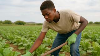 Un migrante trabajando en el campo.