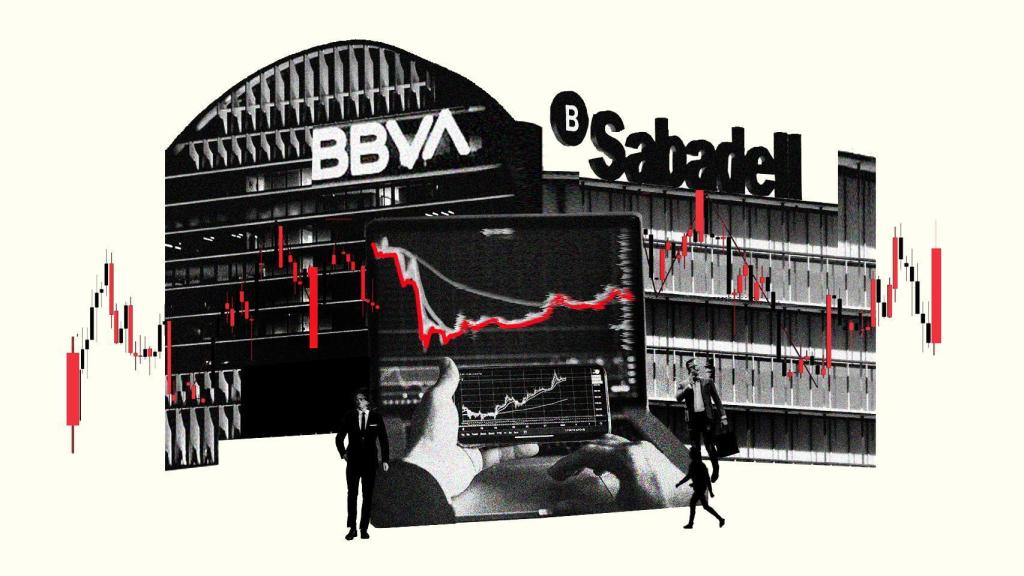 Montaje sobre la opa de BBVA a Sabadell.