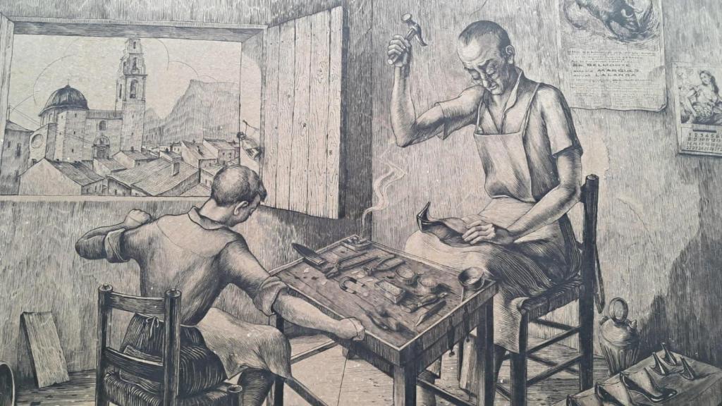 Uno de los cuadros que representa cómo eran los tallericos en Elda