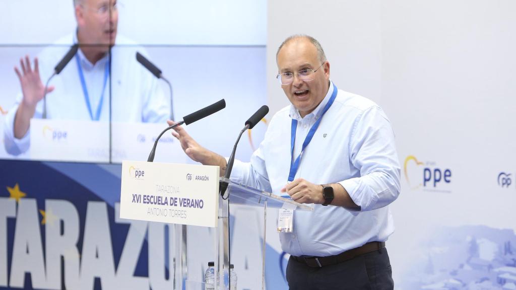 El secretario general del PP Aragón, Miguel Tellado, en un acto del partido en Tarazona (Zaragoza).