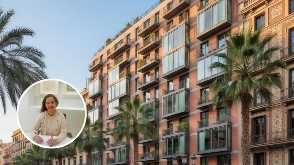 Montaje con una ciudad y Leticia Poole, economista y profesora de Economía y Empresa