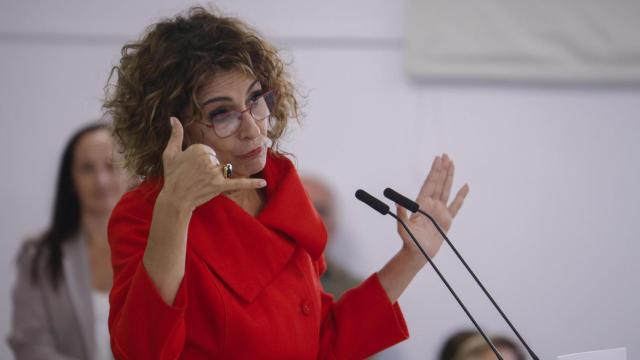 La vicepresidenta del Gobierno, María Jesús Montero, en la Interparlamentaria del PSOE de Andalucía, en Montilla (Córdoba), este viernes.