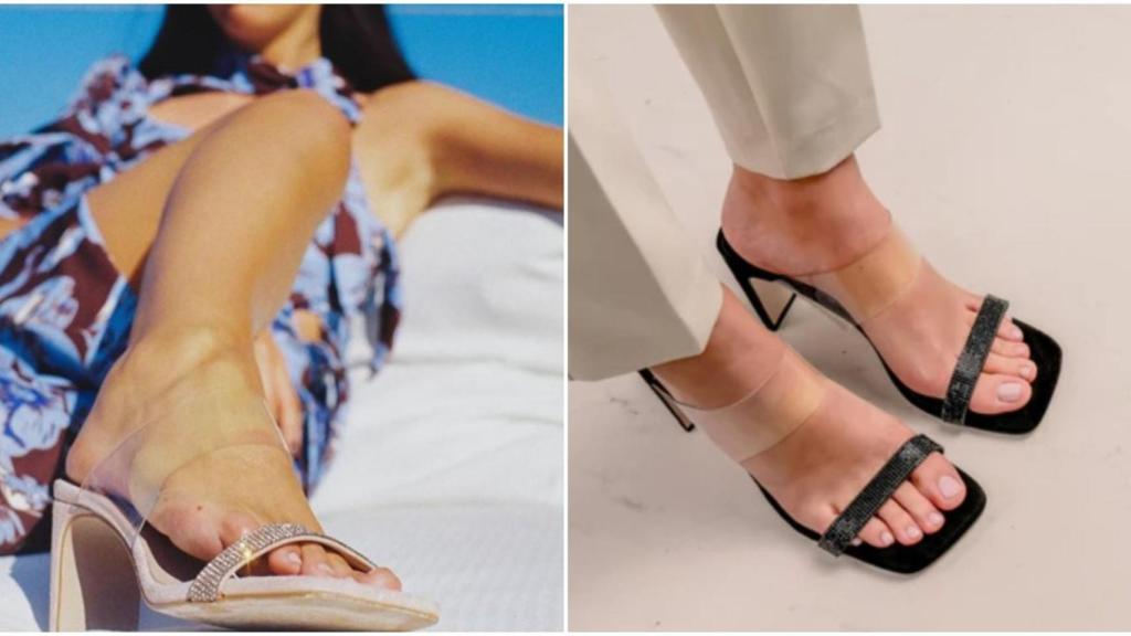 Sandalias de tacón con vinilo en el empeine.