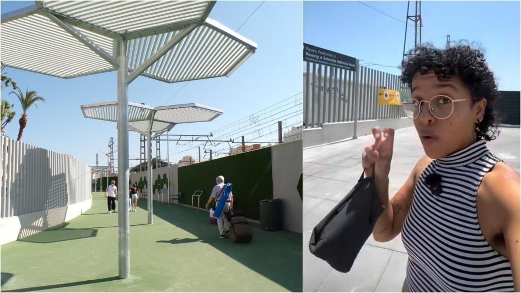 El nuevo corredor peatonal de Valencia, a la izquierda; e Iyana, vecina y creadora de contenido, a la derecha. EE
