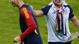 Álvaro Morata y Luis de la Fuente en un entrenamiento de la Selección.