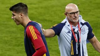 Álvaro Morata y Luis de la Fuente en un entrenamiento de la Selección.